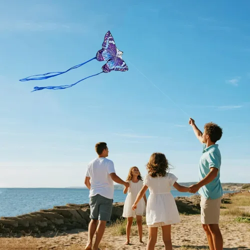 Miniatura 5 de Cometa de mariposa grande para adultos y niños de 4 a 8 años y 8 a 12 años, fácil de volar, cometa de una sola línea de 55 x 28 pulgadas