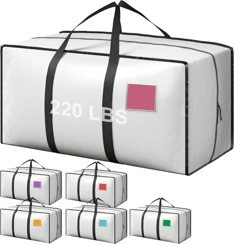 Miniatura 17 de Paquete de 6 bolsas de mudanza con cremallera lateral completamente abierta, extra grandes de 93 L, resistentes al agua, plegables para Negro