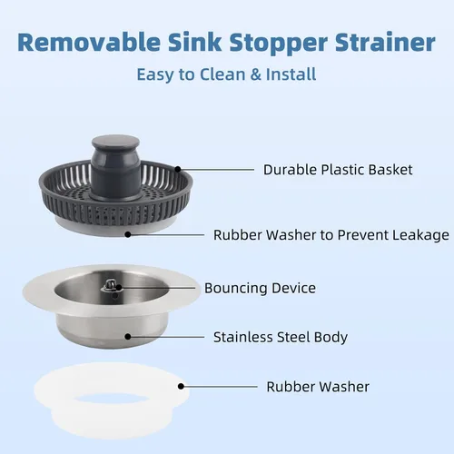 Miniatura 5 de Colador universal de acero inoxidable 3 en 1 para fregadero de cocina, tapón emergente para fregadero, cesta coladora para fregadero de cocina