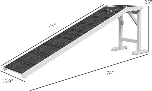 Miniatura 3 de PawHut Rampa para perros para cama, rampa para mascotas para perros con alfombra antideslizante y plataforma superior, 49 x 16 x 14 pulgadas