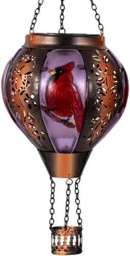 STARSOUL Cardinal - Farol solar de globo de aire caliente con llama parpadeante, linterna solar colgante de cardenales al aire libre, impermeable,