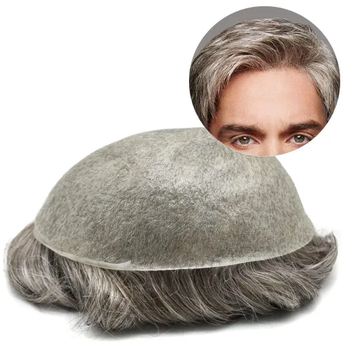 Miniatura 6 de Unidades de cabello para hombres invisibles de repuesto de poliuretano para hombre, piel ultrafina, 0.002 in, tupé atado a mano, cabello humano
