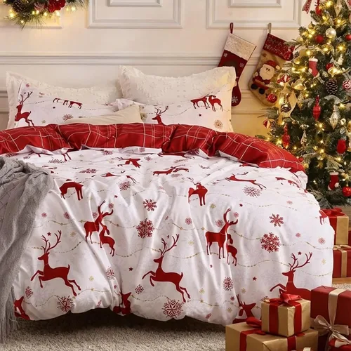 Miniatura 12 de CAROMIO Juego de funda de edredón de Navidad, de microfibra suave, reversible, ropa de cama decorativa festividades + 1 funda de almohada