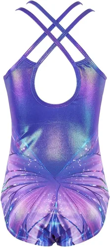 Miniatura 15 de MODAFANS Leotardos de gimnasia para niñas brillantes para bailar ballet, pantalones cortos con espalda cruzada