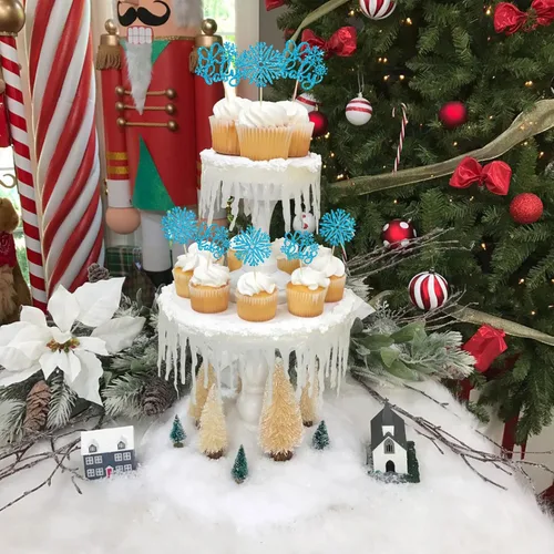 Miniatura 7 de Gyufise 24 adornos de copos de nieve Oh Baby para cupcakes con purpurina azul, decoración de pastel de baby shower congelado para baby shower