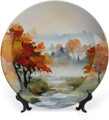 Miniatura 15 de Platos decorativos de pintura abstracta de árboles de arce otoñal, platos decorativos para decoración del hogar, platos de cena de temporada