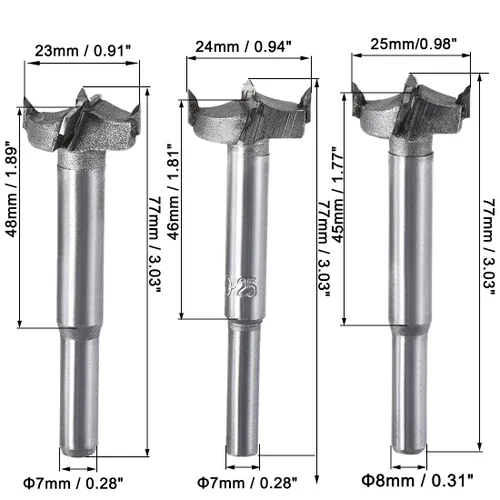 Miniatura 2 de uxcell Forstner - Brocas de taladro para madera, 0.906 in, 0.945 in, 0.984 in de diámetro, sierra de agujero de carburo, punta de acero de aleación