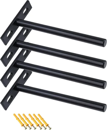 Miniatura 12 de Soportes flotantes para estantes de 3 pulgadas, resistentes y ocultos, color negro, soporte invisible para estantes de madera flotantes, 4