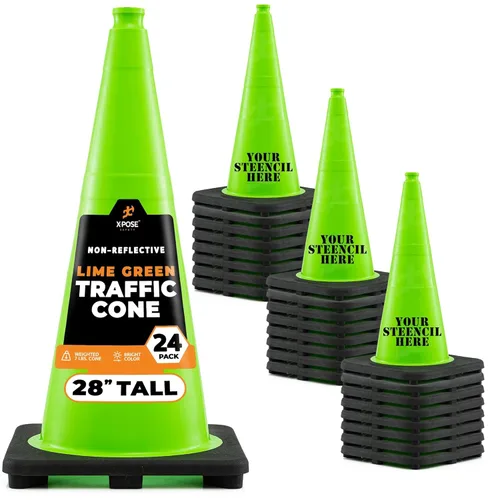 Miniatura 63 de Xpose Safety Cono de tráfico verde lima de 28 pulgadas, paquete de 4, cono de seguridad de PVC de alta calidad para estacionamiento, precaución
