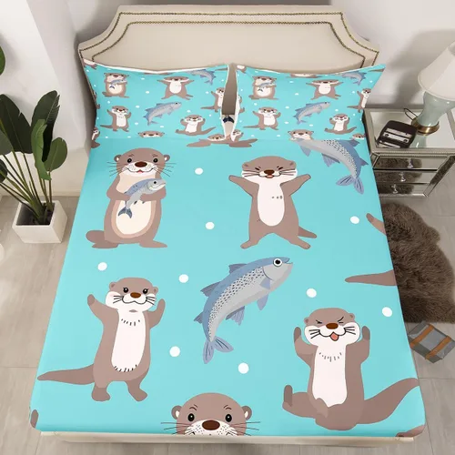 Miniatura 16 de Juego de sábanas para niños, bonito juego de ropa de cama con estampado de llama de dibujos animados y alpaca, sábana bajera ajustable para niños