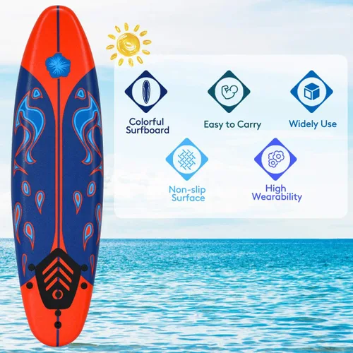 Miniatura 8 de Giantex 6' Surfboard Surfing Surf Beach Ocean Body Foamier Board with Removable Fins, Great Beginner Board for Kids, Youth and Children