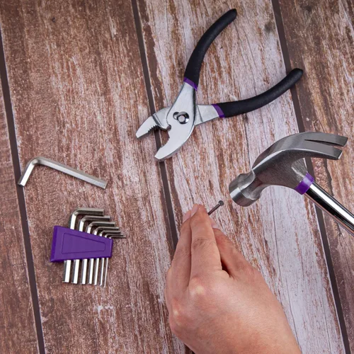 Miniatura 4 de CARTMAN Kit de herramientas para el hogar, herramientas manuales básicas para el hogar con estuche de almacenamiento, color morado Púrpura & Negro