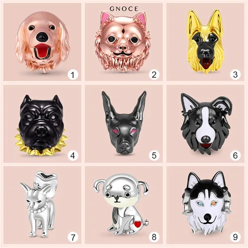 Miniatura 8 de GNOCE Abalorio de plata de ley para perro chapado en negro para pulsera o collar de mascotas para mujeres y niñas