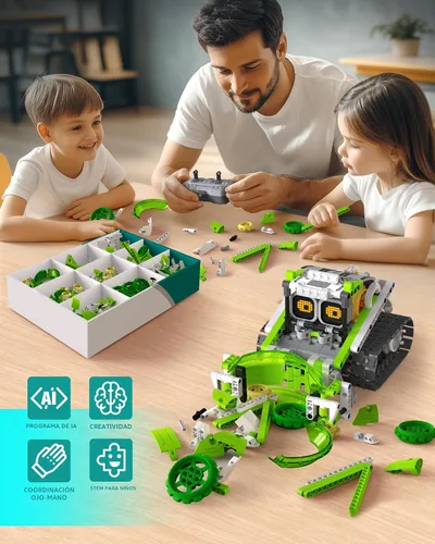 Miniatura 5 de Opmind Juego de construcción de juguetes de robot STEM AI 5 en 1, 478 piezas de bloques erectores de ingeniería con aplicación y control remoto