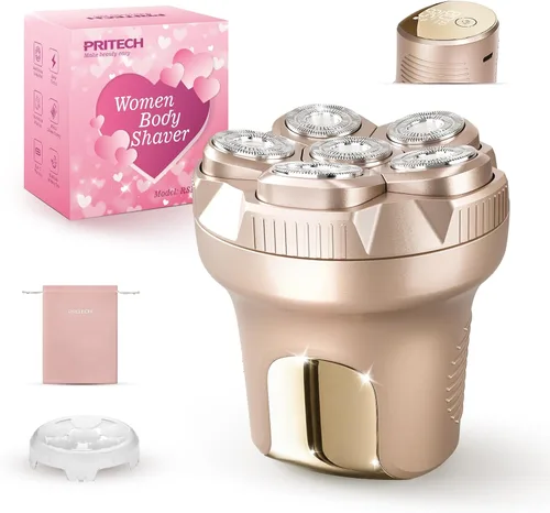 Miniatura 10 de PRITECH - Maquinillas de afeitar eléctricas para piernas de mujer, afeitadora eléctrica para mujer 6D Easy-Clean Travel Body Shaver, LED Display