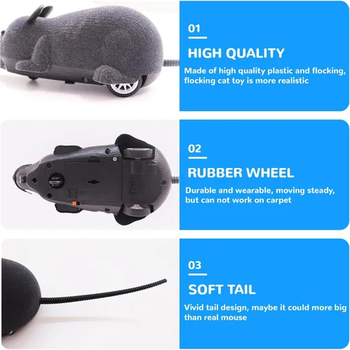 Miniatura 5 de Ratón de Control Remoto para Gatos y Perros - Juguete Realista RC de Rata Falsa con Flocado, Inalámbrico, Divertido, Persuasión Electrónica, Gris