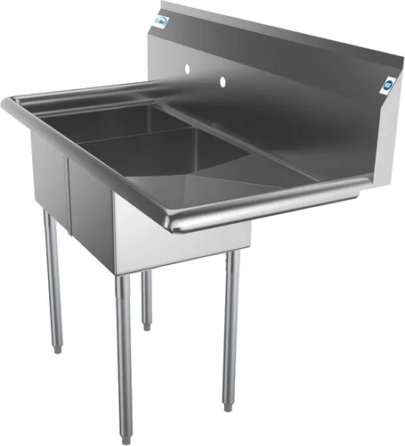 Miniatura 3 de KoolMore - SB121610-16R3 - Fregadero de cocina comercial NSF con 2 compartimentos, de acero inoxidable, con escurridor, tamaño del tazón: 12 x 16 x