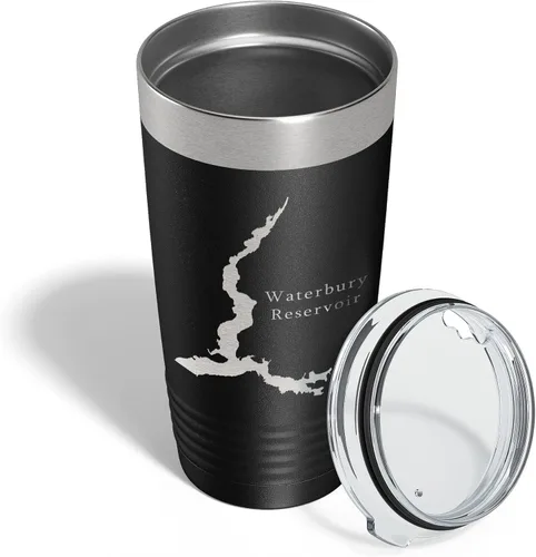 Miniatura 4 de Waterbury Reservoir Tumbler Lake Map Travel Mug Insulated Laser Engraved Coffee Cup Vermont 20 oz Black