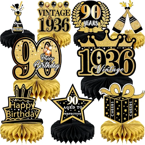 Miniatura 24 de 9 piezas de decoración de cumpleaños 70 para hombres y mujeres, centros de mesa de nido de abeja de feliz cumpleaños 70, decoración de mesa de 70