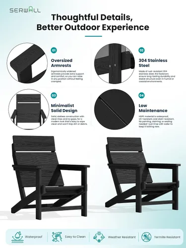 Miniatura 6 de SERWALL Sillas Adirondack modernas, sillas Adirondack HDPE sin tablas, respaldo sólido sillas de plástico para exteriores, textura similar a