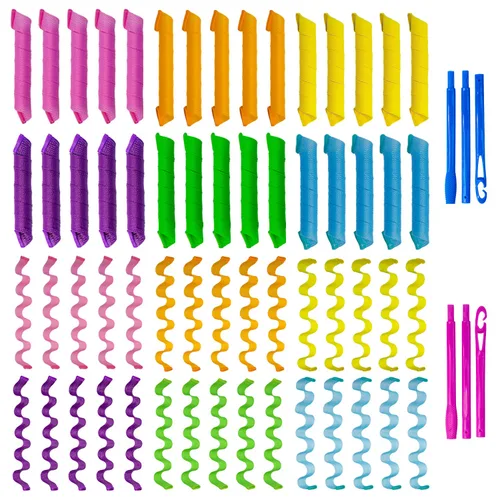Miniatura 8 de 60 rizadores de pelo sin calor, kit de peinado en espiral y ondulado, 2 estilos, rizadores sin calor con 2 ganchos para mujeres y niñas, cabello