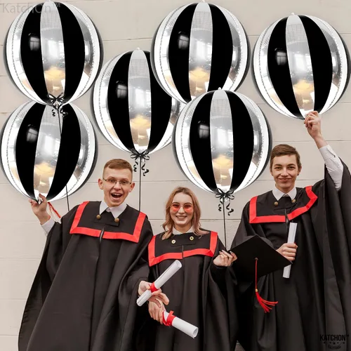 Miniatura 5 de Katchon, Globos grandes de color negro y plateado, 22 pulgadas, paquete de 6, globos a rayas para decoraciones de fiesta en negro y plateado