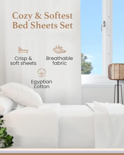 Miniatura 2 de GOOD SLEEP BEDDING Juego de sábanas tamaño California King, sábanas 100% algodón egipcio, tamaño California King, 4 piezas, 1000 TC, juego de Blanco