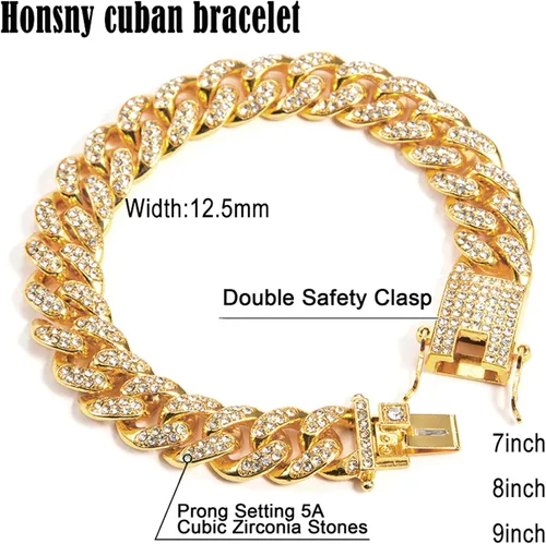 Miniatura 5 de Honsny Cadena de eslabones cubanos para hombres y mujeres de 0.512in, pulsera de eslabones cubanos helados para hombres, niños y niñas, collar