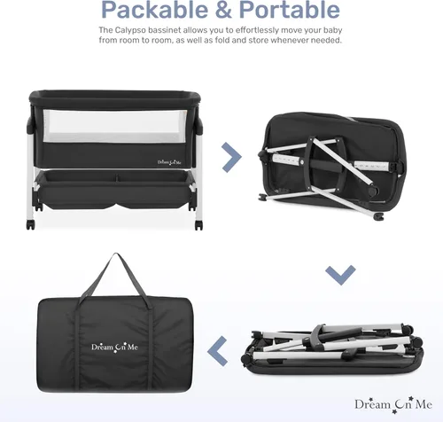 Miniatura 6 de Dream On Me Calypso - Moisés portátil con ruedas, altura ajustable, moisés plegable para bebé con laterales de malla transpirable, colchón