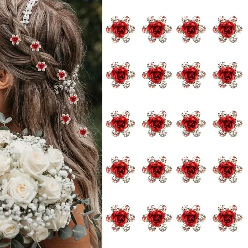 Miniatura 8 de YISSION 20 pinzas para el cabello con diseño de rosas azules, lindas horquillas para el pelo con diamantes de imitación, pequeñas pinzas decorativas