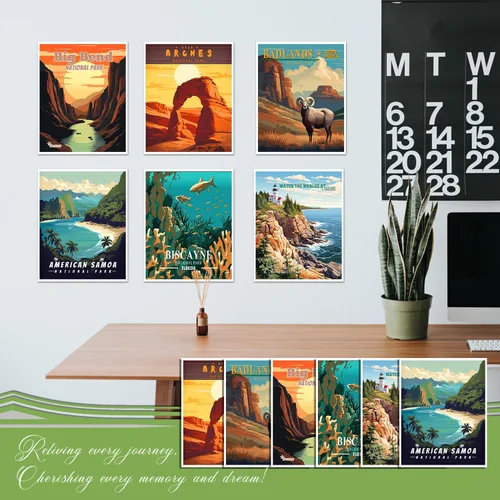 Miniatura 2 de SHOXREM Arte abstracto para pared del parque nacional: juego de 6 carteles de viaje para celebrar la decoración de pared de montaña, 8 pulgadas