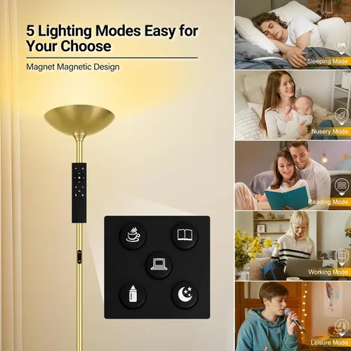 Miniatura 5 de BoostArea Lámpara de pie regulable, 30 W, 3000 lúmenes, lámpara de pie LED súper brillante con control remoto y táctil, lámpara de pie moderna