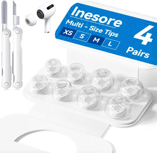 4 pares de almohadillas transparentes de repuesto para AirPods Pro de 2ª/1ª generación con caja de almacenamiento portátil y bolígrafo limpiador,