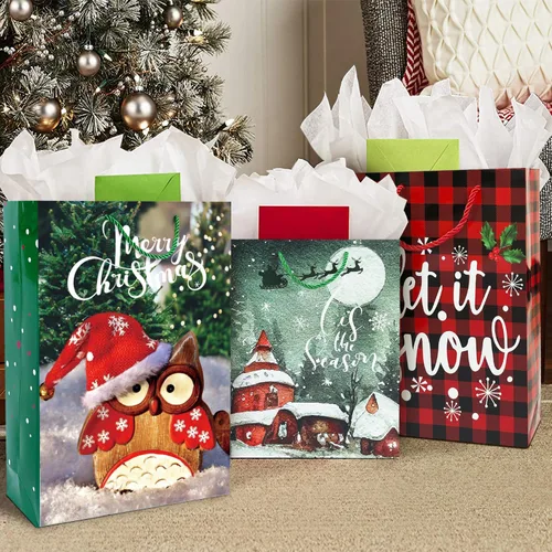 Miniatura 3 de Party Funny 24 bolsas de regalo de Navidad de papel con asas a granel y 60 etiquetas de regalo de Navidad - Juego de tamaños surtidos para envolver