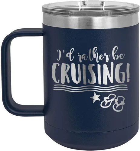 Miniatura 18 de I'D RATHER BE CRUISING Amarillo Taza de café de 15 oz con tapa deslizante Taza de café de viaje con aislamiento Ideas de regalos de cumpleaños