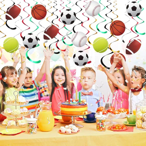 Miniatura 7 de Dianelhall 30 juegos de decoraciones de remolinos colgantes para fiestas deportivas, baloncesto, fútbol, béisbol, tenis, serpentinas de techo
