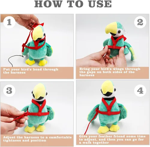 Miniatura 3 de Correas y arneses ajustables para pájaros, arnés de nailon para pájaros con bonito ala para loros, accesorios para pájaros para mascotas, correa
