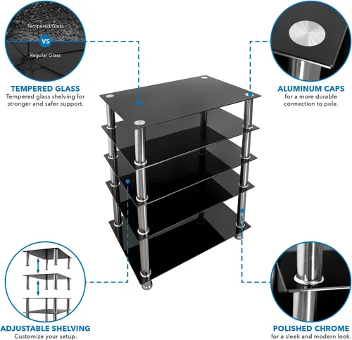 Miniatura 8 de Mount-It! - Soporte multimedia de vidrio templado para componentes de audio y video, torre de audio y centro de medios con 5 estantes (MI-8671) y 4