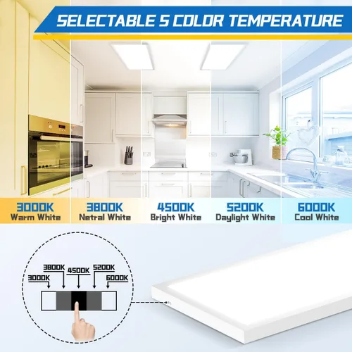 Miniatura 2 de Allsmartlife Paquete de 2 luces LED de panel plano de 1 x 2 pies de montaje en superficie, 24 W 2880 lm 5CCT 3000K-6000K seleccionables, lámparas