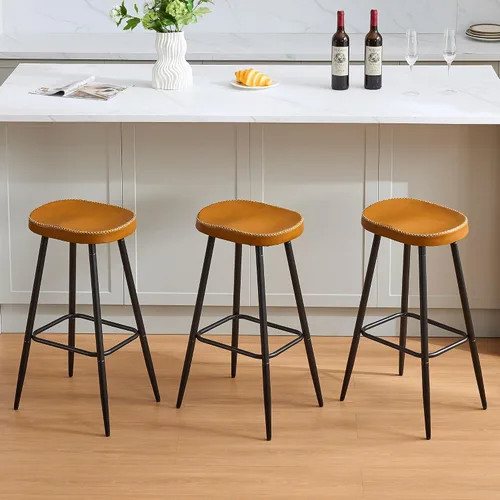 Miniatura 31 de FIRAVOE Juego de 2 Taburetes de Bar, Taburetes de Bar Modernos de 24" de Altura de Mostrador, Taburetes de Montar sin Respaldo de Cuero Sintético