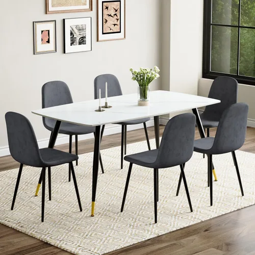 Miniatura 14 de Juego de mesa de comedor MUUOKY para 6, mesa de cocina y sillas para 6, superficie de mesa de piedra sinterizada con 6 sillas de comedor modernas