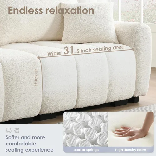 Miniatura 6 de Merax Moderno juego de sofá Boucle en forma de L con una otomana móvil y almohadas, sofá modular de 4 asientos con asiento extragrande para sala