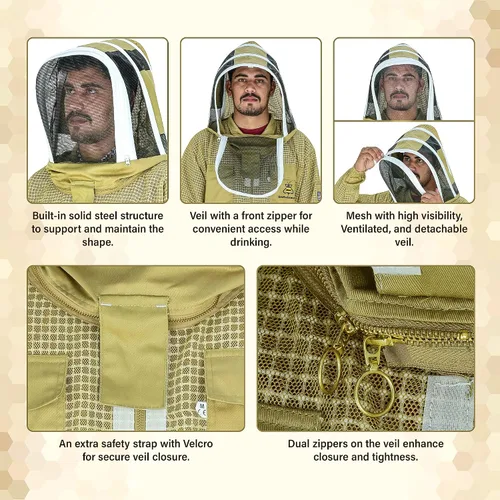 Miniatura 3 de 3-Layer Ultra Ventilated Mesh Beekeeping Suit for Men & Women with Veil Sting-Proof Bee Suit with Leather Gloves & Bag