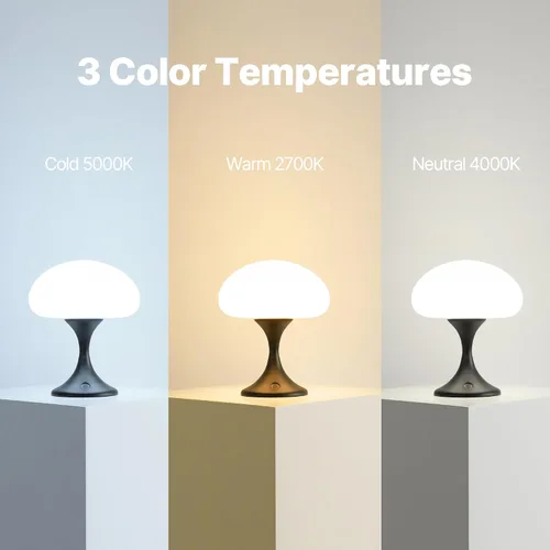 Miniatura 4 de MAGCHARM Lámpara de mesa recargable LED de 5 W con pantalla de cristal, pequeña luz táctil retro regulable con 3 temperaturas de color, luz estética