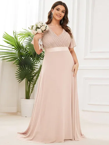 Miniatura 90 de Ever-Pretty Vestido formal para mujer, Navidad, Año Nuevo, cuello en V, gasa, talla grande, largo hasta el suelo, vestido de dama de honor