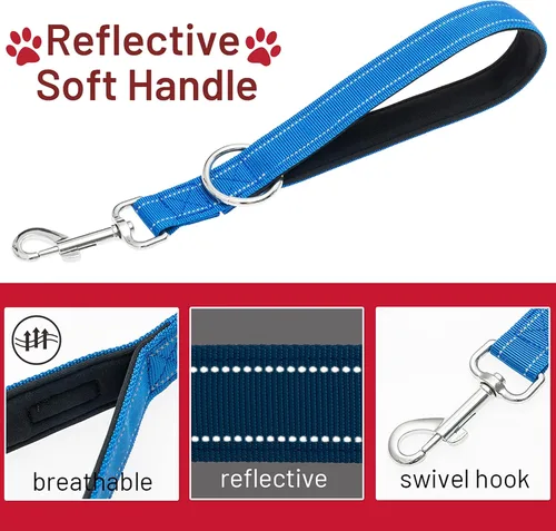 Miniatura 6 de Correa corta para perro, a prueba de mordidas, cable de amarre para perro de 5 pies con mango acolchado suave reflectante para entrenamiento, Azul