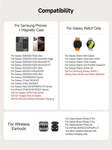 Miniatura 3 de Estación de carga inalámbrica magnética para Samsung, cargador rápido plegable 3 en 1 para Galaxy S26/S25/S24/S23/Z Fold & Flip 7/6/5, Galaxy Watch