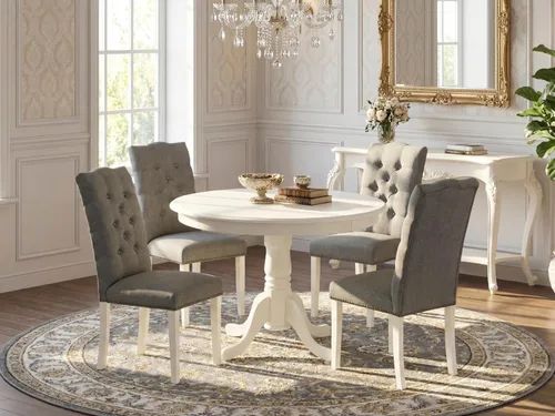 Miniatura 2 de East West Furniture HLEL3-LWH-07 - Juego de mesa y sillas de cocina de 3 piezas contiene una mesa de comedor redonda con pedestal y 2 sillas