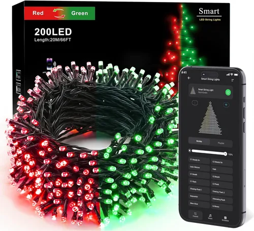 Brizled - Luces de Navidad inteligentes, 66 pies / 20 metros, 200 luces LED que cambian de color para árbol de Navidad con control por aplicación y