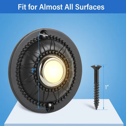 Miniatura 2 de Botón de timbre iluminado de metal resistente, interruptor de timbre de puerta LED redondo negro de 2 pulgadas, botones montados en la pared